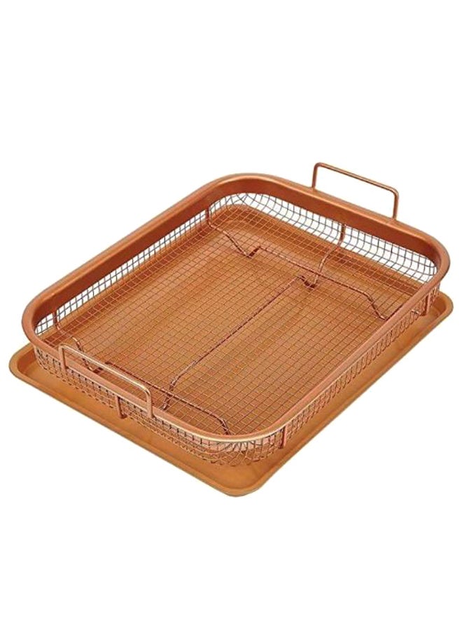 2-Piece Non-Stick Crisper Oven Baking Tray Set Brown - Image 1